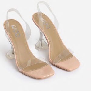 Flavia square toe nude sling back heels